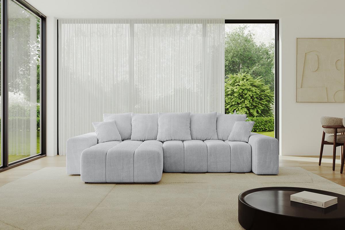 ECKSOFA Ottomane links ENIL-L 297x189x68 Grau Cord - Grau, Holzwerkstoff/Kunststoff (297/189cm) - ALTDECOR