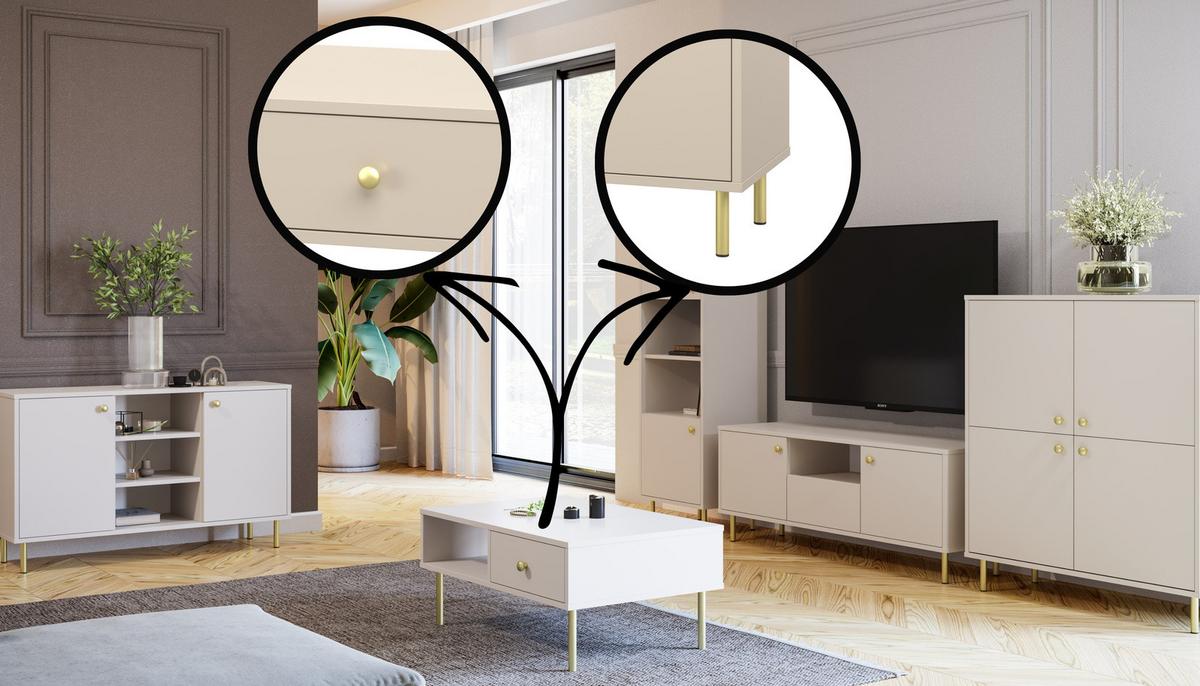 HIGHBOARD Venus - Kaschmir/Goldfarben, Holzwerkstoff (100/113/40cm) - RAUMHIRSCH FURNITURE