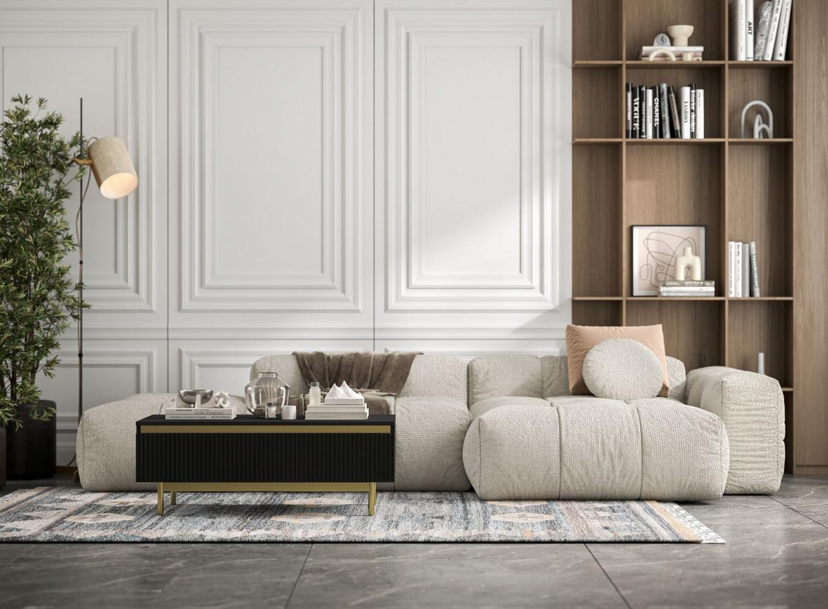 COUCHTISCH Selene Schwarz matt 109 cm mit Metallrahmen - Goldfarben/Schwarz, Holzwerkstoff/Metall (50/109/39cm) - Meble Lindner