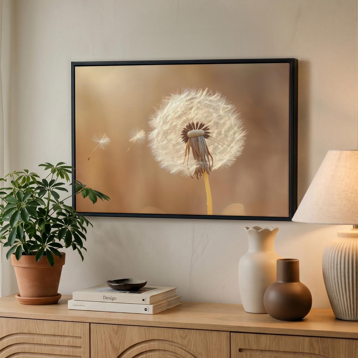 LEINWAND Bilder mit Rahmen - Löwenzahn - Beige - Natur - Blume - 60x40 - Hellbraun, Textil (60/40cm) - MuchoWow