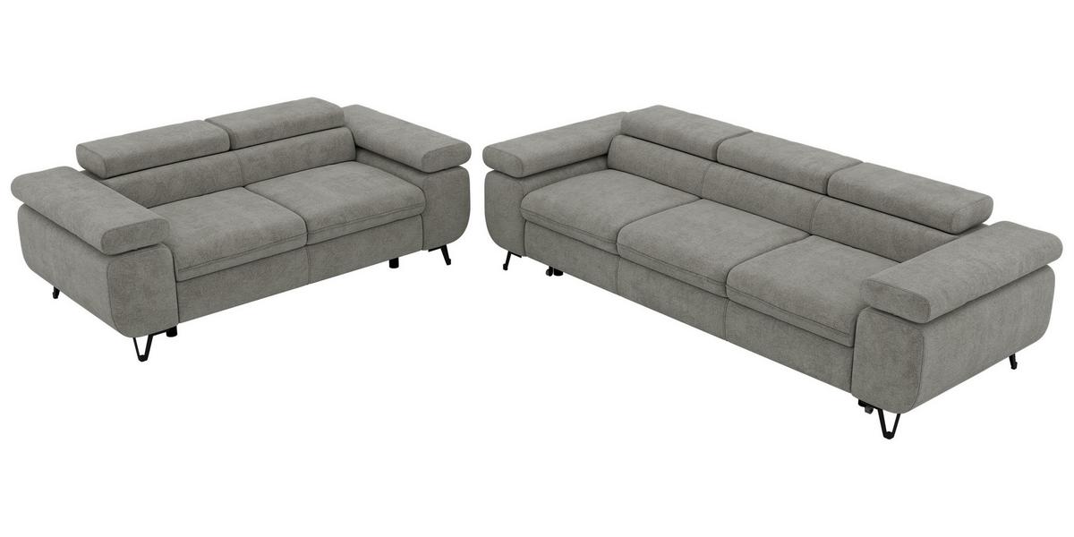 SITZGARNITUR PETERS 2+3 - Grau Stukture - Anthrazit/Schwarz, Textil/Metall (262/76/99cm) - MKS