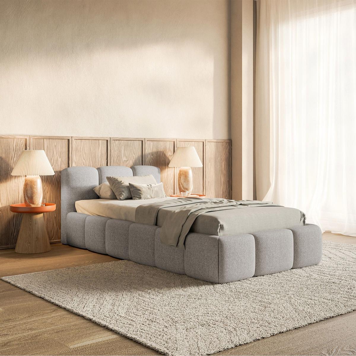 POLSTERBETT Cloudy Low Hellgrau Chenille, 90x200 cm - Hellgrau/Schwarz, Kunststoff/Textil (90/200cm) - Selsey