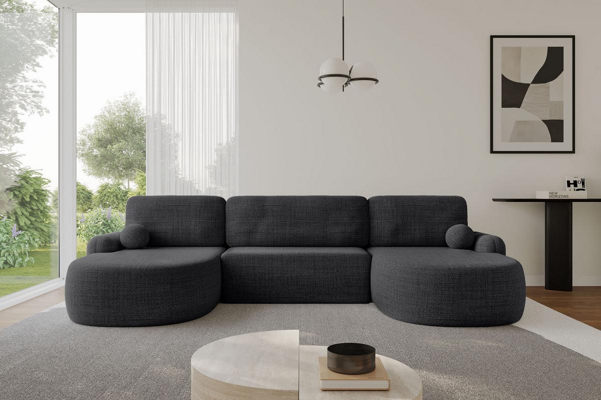 WOHNLANDSCHAFT mit Schlaffunktion und Bettkasten LIRA-U - 335x172x89 Schwarz - Schwarz, Holzwerkstoff/Textil (335/89/172cm) - ALTDECOR
