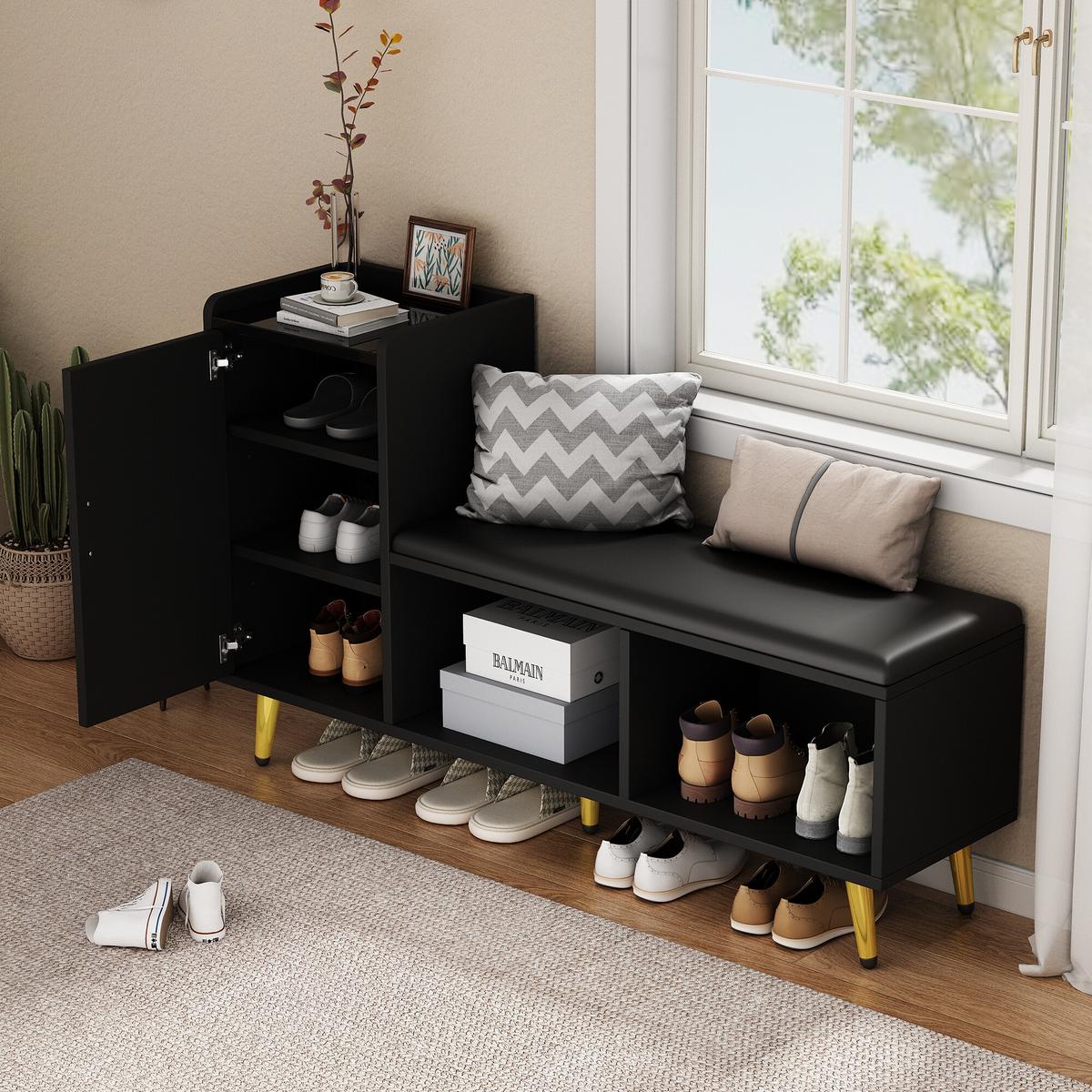 SCHUHSCHRANK Schwarz 120/35/71.5 CM - Schwarz, Holzwerkstoff (35/72/120cm) - Urban Meuble