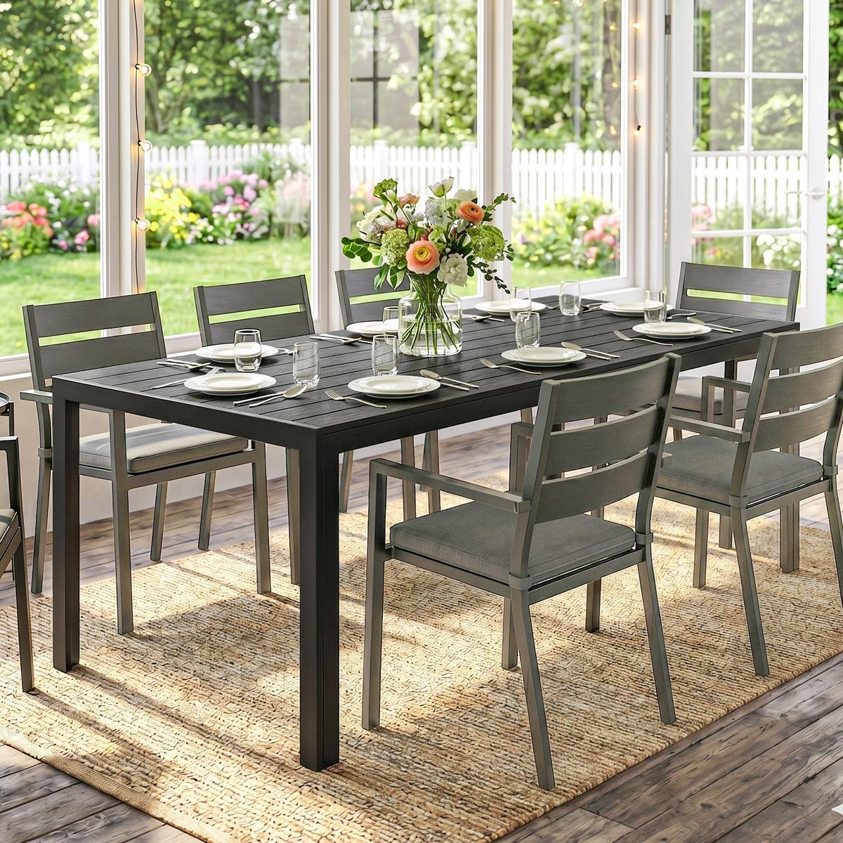 TISCH Alu WPC Esstisch Gartentisch Gartenmöbel Balkon Schwarz - Schwarz, Metall (190/84.5/72cm) - Outsunny