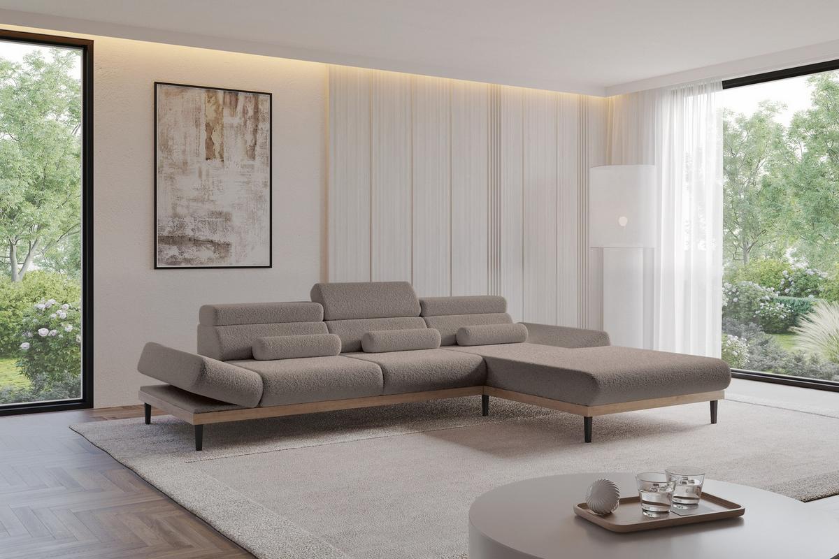 ELEKTRISCHES ECKSOFA Rechts MONA 316x205x85 Braun Bouclé - Dunkelbraun/Braun, Holzwerkstoff/Textil (316/205cm) - ALTDECOR