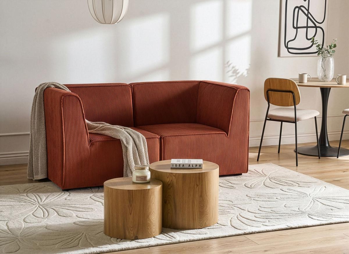 2-SITZER-SOFA Goldbraun Cord Lemvig - Goldfarben/Braun, Textil (166/78/83cm) - Beliani