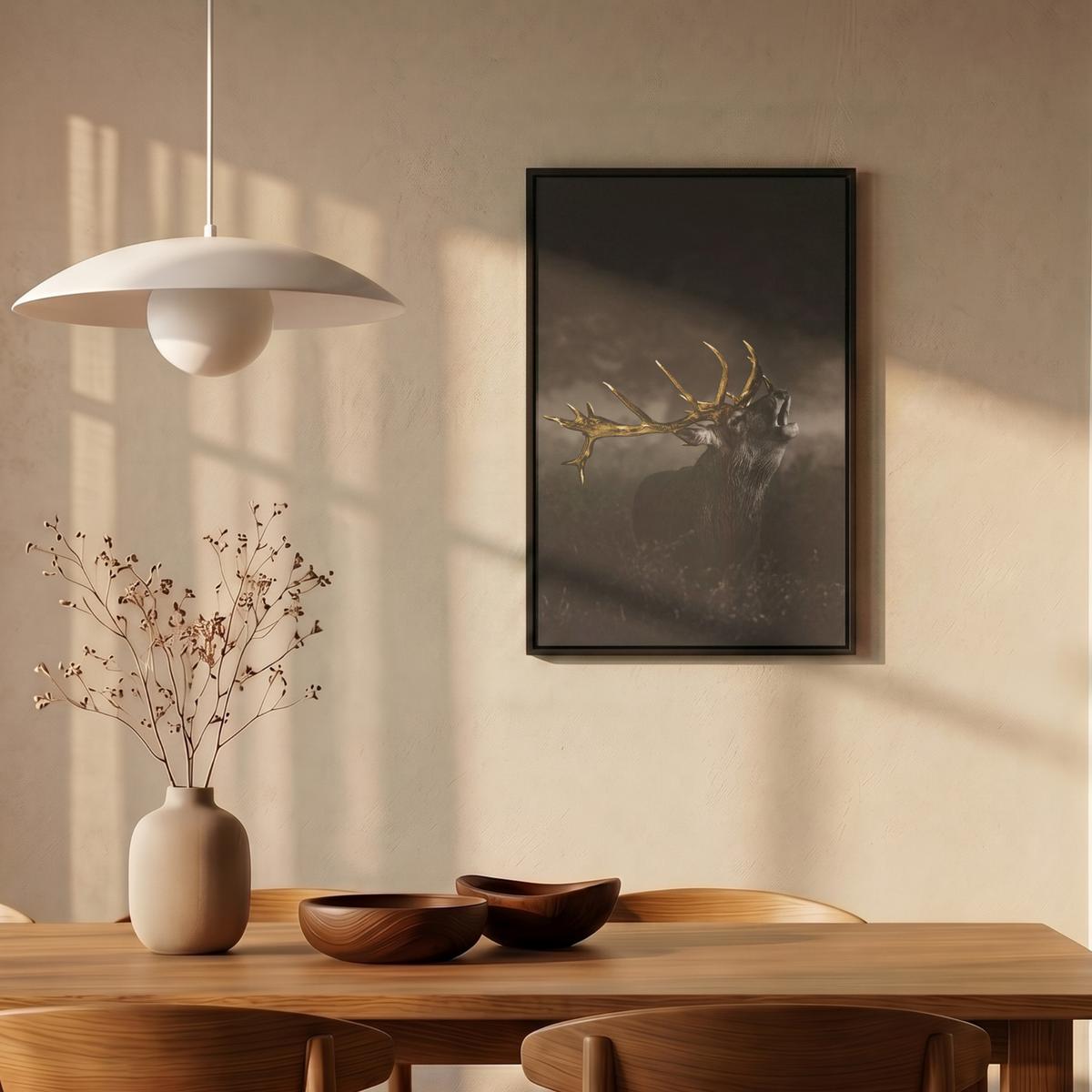 LEINWAND Bilder mit Rahmen - Rotwild - Schwarz - Gold - 40x60 - Braun, Textil (40/60cm) - MuchoWow