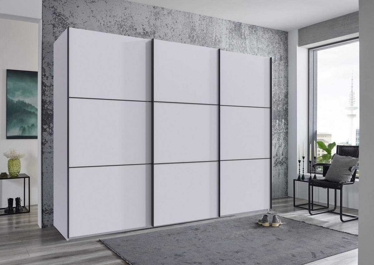 SCHWEBETÜRENSCHRANK 3-türig B300/H216/T65 cm in Weiß, Kleiderschrank inkl. Vollausstattung / 22016 - Rot/Weiß, Holzwerkstoff/Metall (300/216/65cm) - luma-home