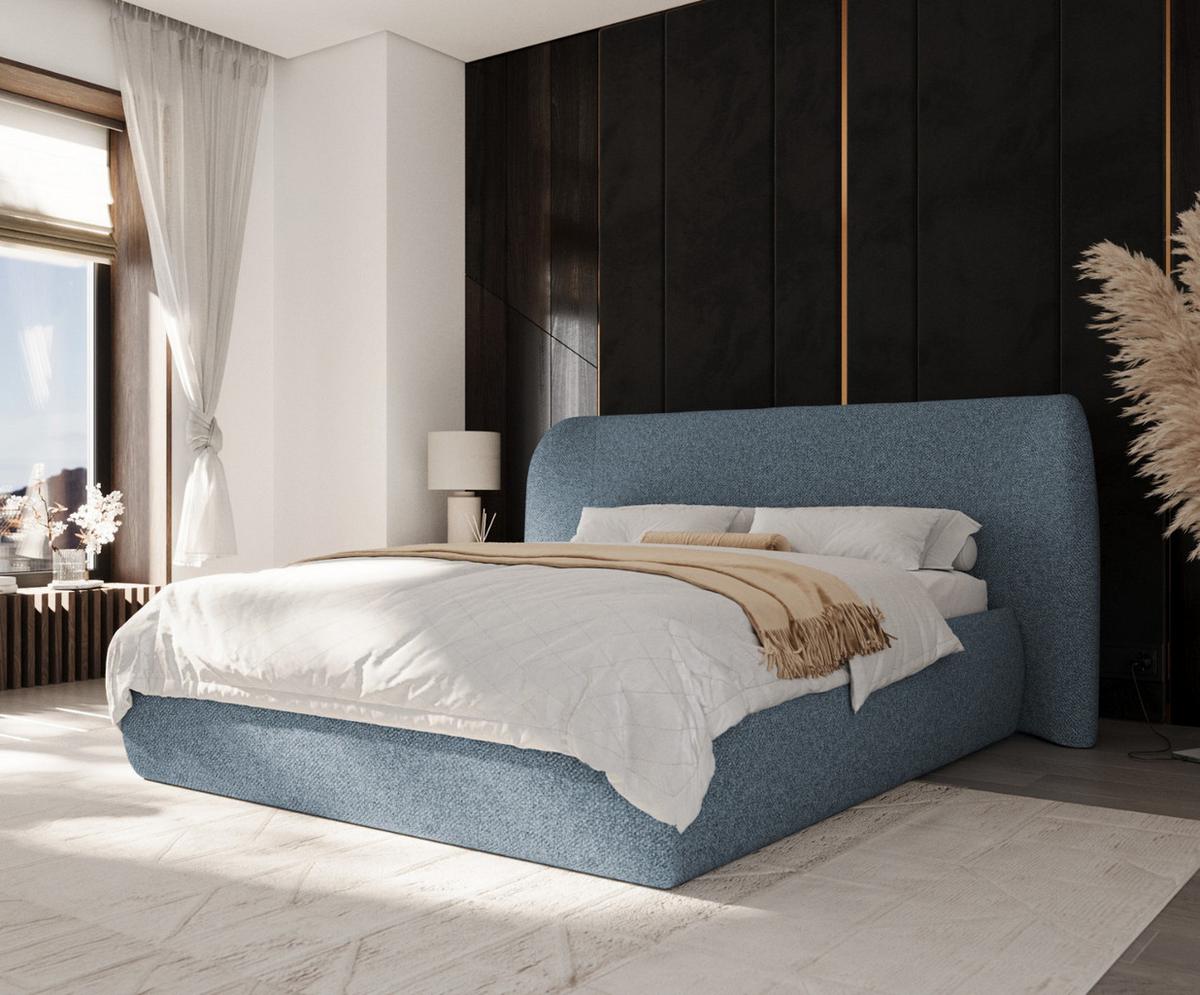 POLSTERBETT Bellano mit Stauraum 160/200 cm Blau im Bubble Stoff - Blau/Schwarz, Holz/Holzwerkstoff (160/200cm) - AltaBeds