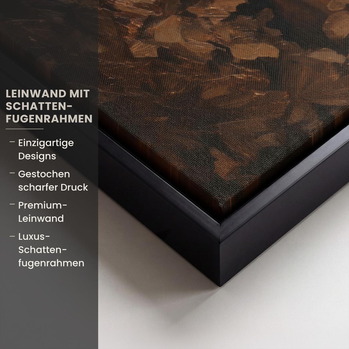 LEINWAND Bilder mit Rahmen - Gesicht - Dame - Blätter - Pinselstriche - 30x40 - Goldfarben, Textil (30/40cm) - MuchoWow