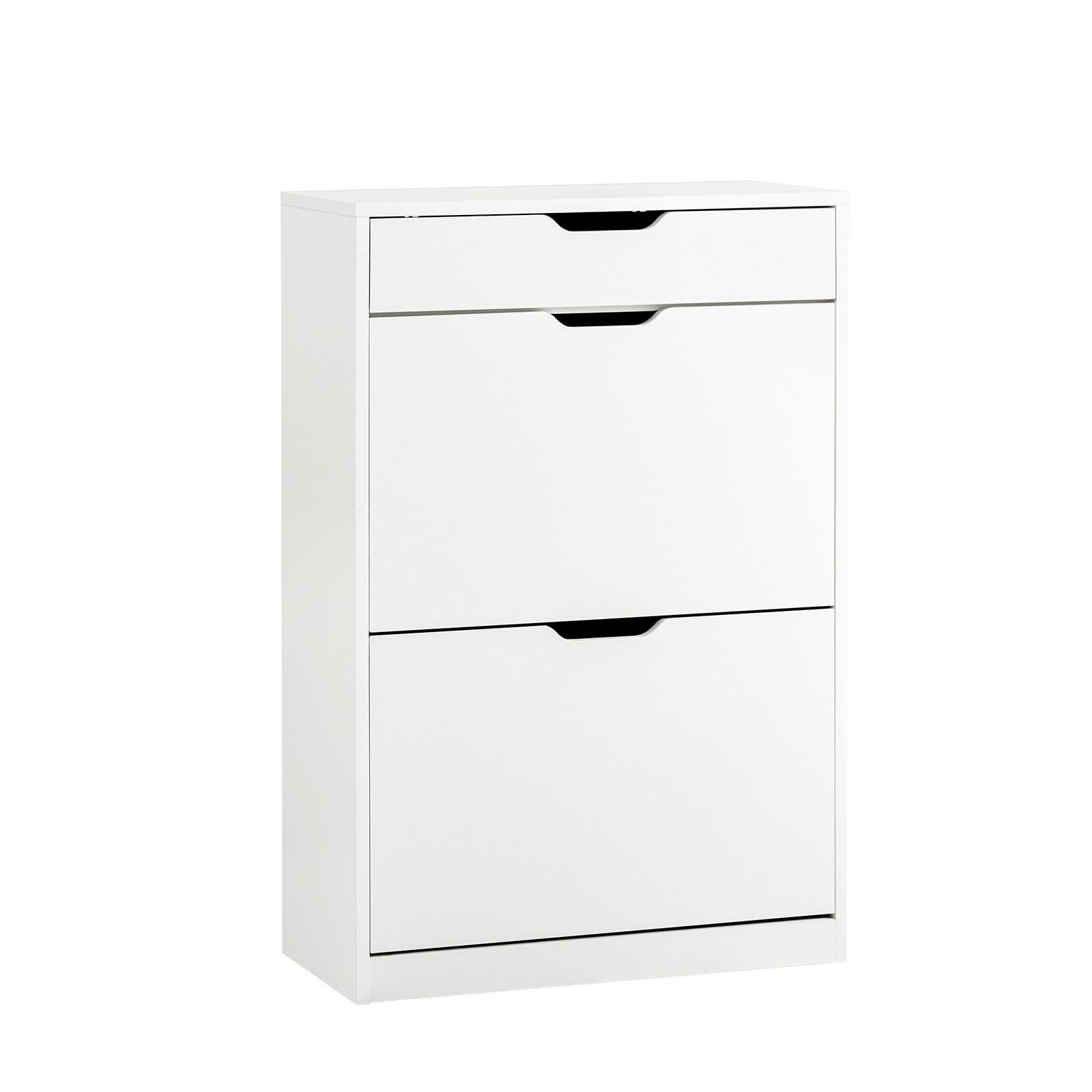SCHUHSCHRANK mit 2 Klappen und 1 Schublade, Weiß 60x90x30cm - Weiß, Holzwerkstoff (60/90/30cm) - SoBuy