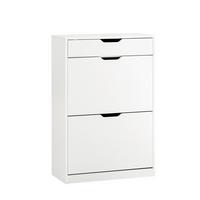 SCHUHSCHRANK mit 2 Klappen und 1 Schublade, Weiß 60x90x30cm - Weiß, Holzwerkstoff (60/90/30cm) - SoBuy
