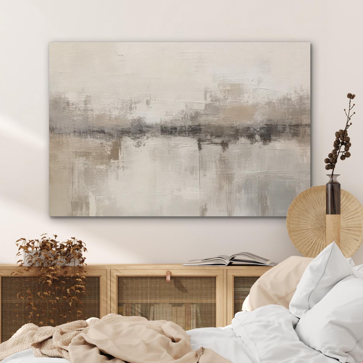 AKUSTIKBILD Moderne Kunst - Abstrakt - Beige Wandbild Wohnzimmer 100x70 cm - Beige, Kunststoff (100/70/0.9cm) - MuchoWow