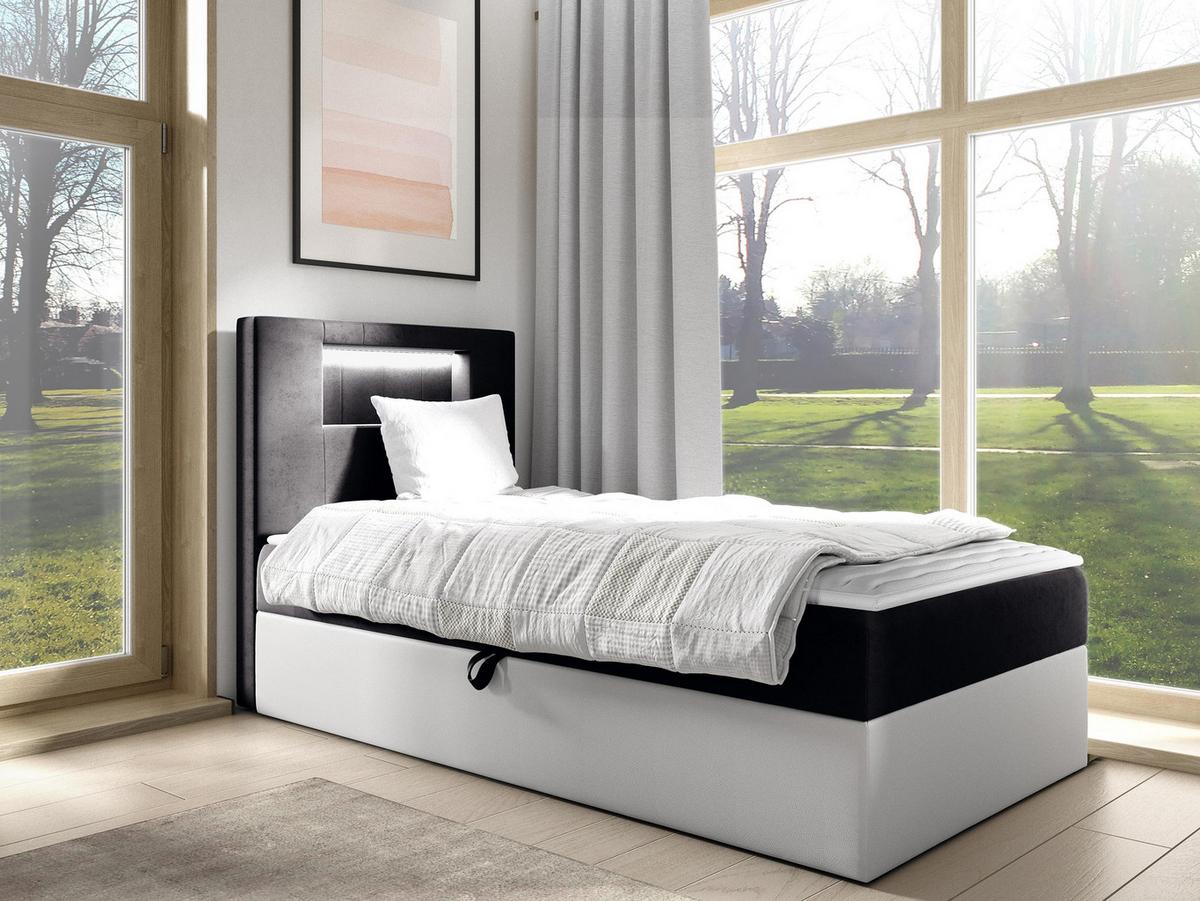 BOXBETT Gold Junior 1, Seite zum Öffnen des Bettkastens: Links - H3 - Schwarz/Weiß, Holz (80/200cm) - MIRJAN24