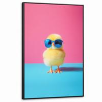 LEINWAND Bilder mit Rahmen - Chick - Sonnenbrille - Blau - 100x150 - Pink, Textil (100/150cm) - MuchoWow