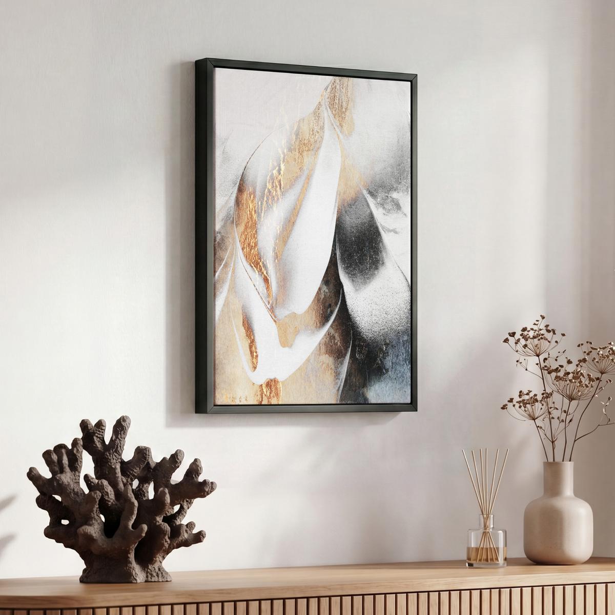 LEINWAND Bilder mit Rahmen - Luxus - Abstrakt - Gold - Weiß - 30x40 - Goldfarben, Textil (30/40cm) - MuchoWow
