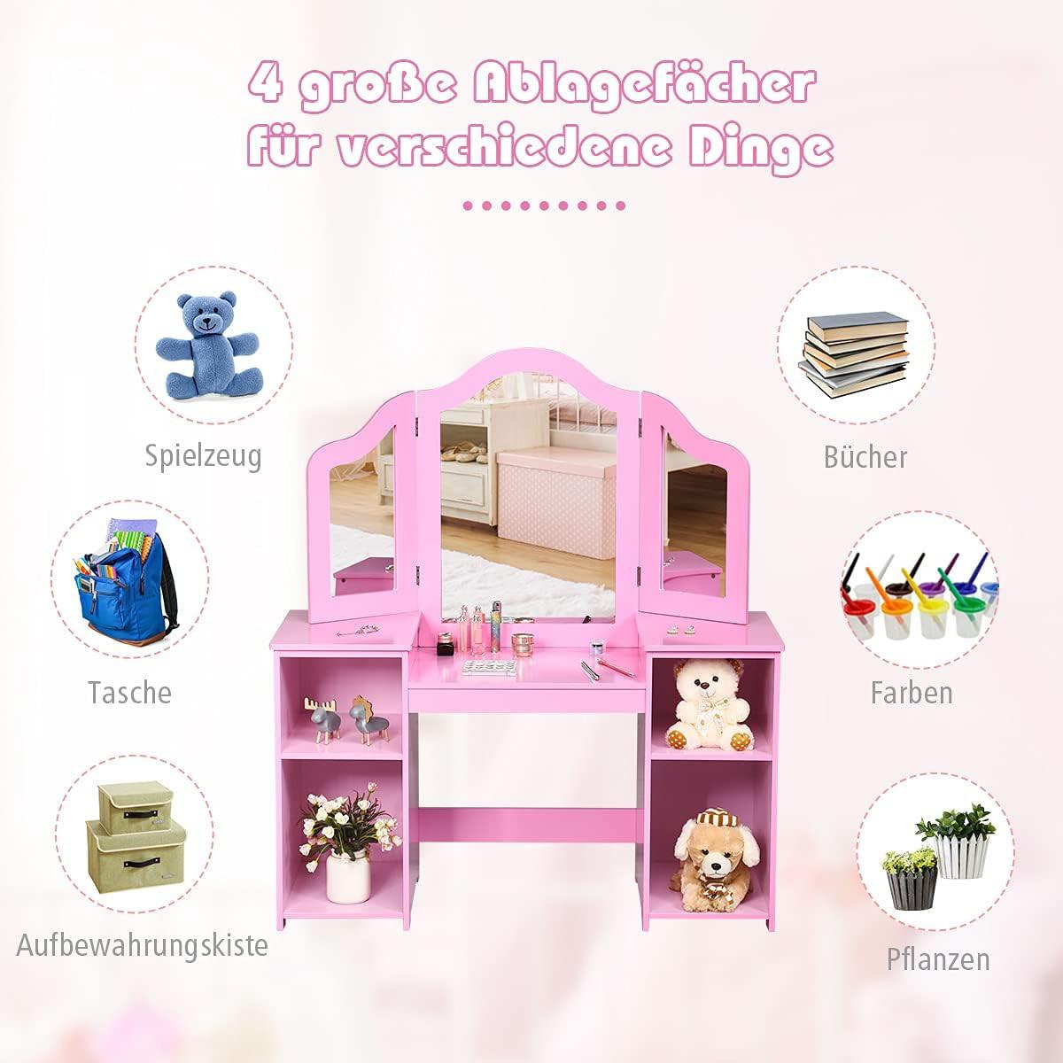 SCHMINKTISCH Set für Kinder Pink - Pink, Holz (107/117/40cm) - COSTWAY