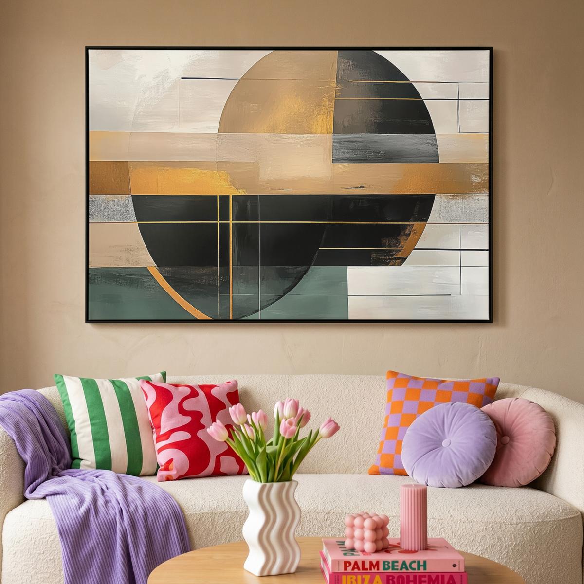 LEINWAND Bilder mit Rahmen - Abstrakt - Gold - Bronze - Grün - Formen - Modern - 120x80 - Multicolor, Textil (120/80cm) - MuchoWow