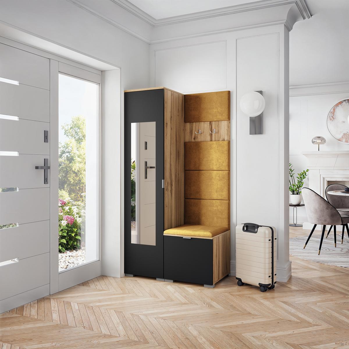 GARDEROBENSCHRANK VIRA 95/181/51 cm Modern Garderobe-Set Eiche Wotan - Gelb/Eiche Wotan, Holzwerkstoff (95/181/51cm) - MASSENO