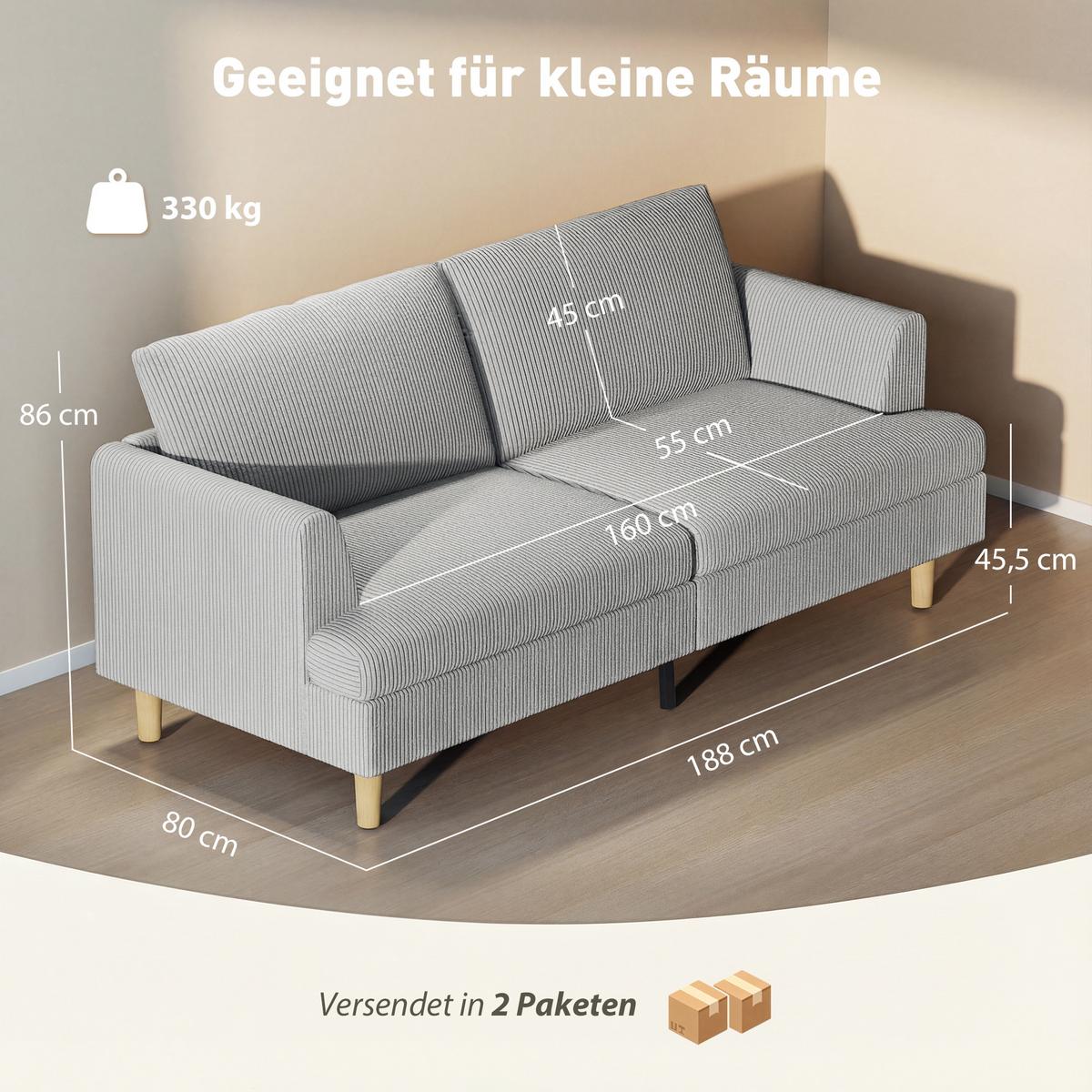 3-SITZER-SOFA Polyester Hellgrau - Hellbraun/Hellgrau, Kunststoff/Textil (80/86/188cm) - HOMCOM