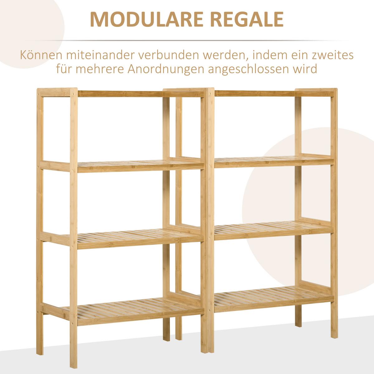 STANDREGAL Bücherregal 4-stufiges Bambusregal Büroregal Lagerregal Natur - Naturfarben, Naturmaterialien (33/112/62cm) - HOMCOM