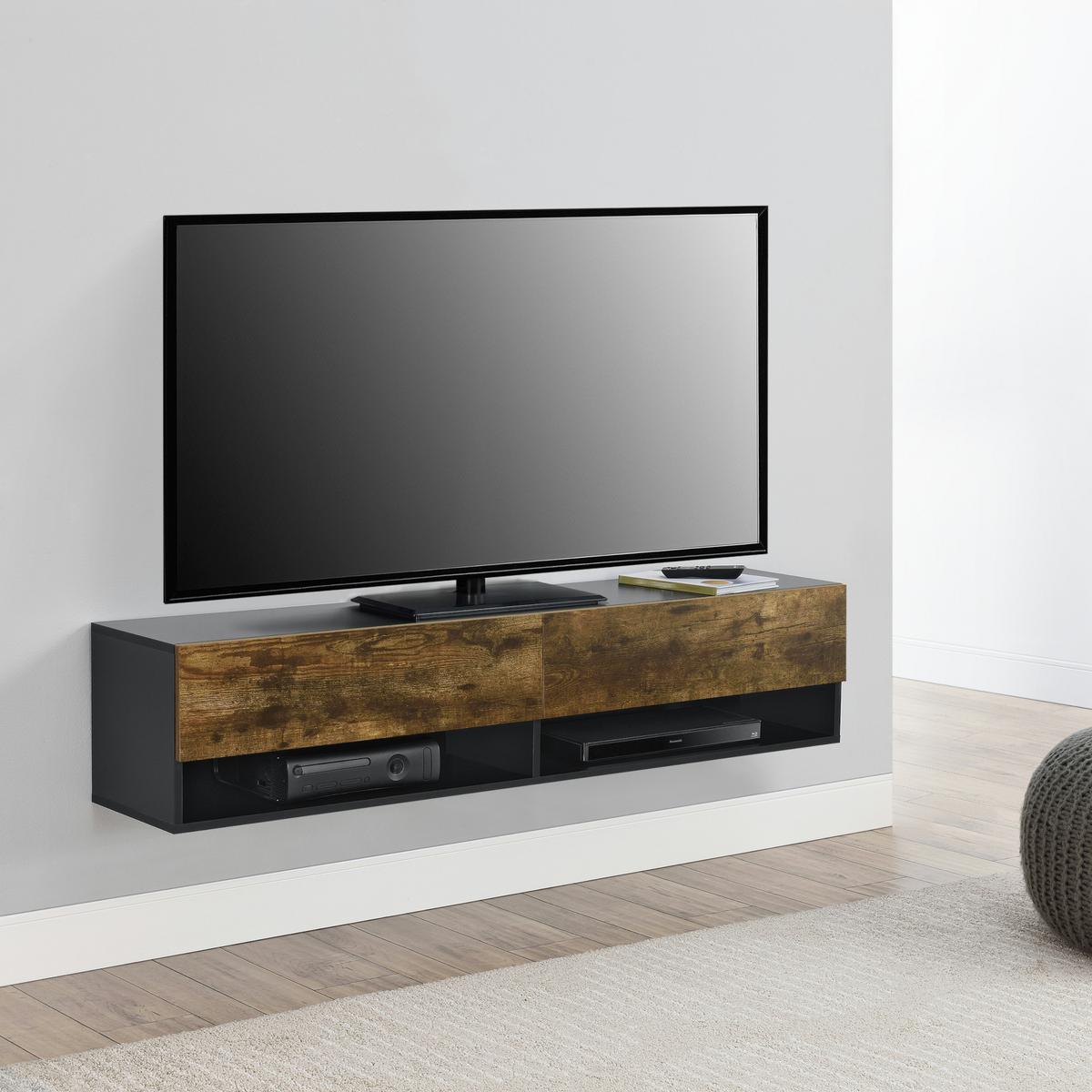 HÄNGELOWBOARD Halmstad - Eichefarben/Schwarz, Holzwerkstoff (140/30/31cm) - [en.casa]