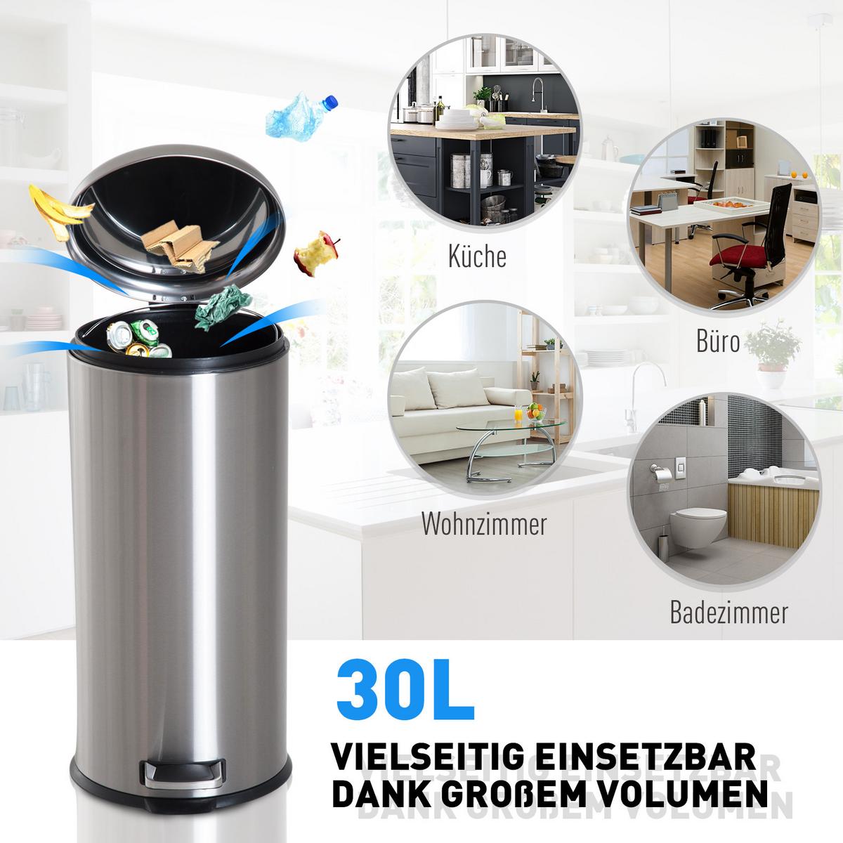 MÜLLEIMER, Edelstahl, Kunststoff, Silber - Silberfarben, Metall (29.2/62.9/29.2cm) - HOMCOM