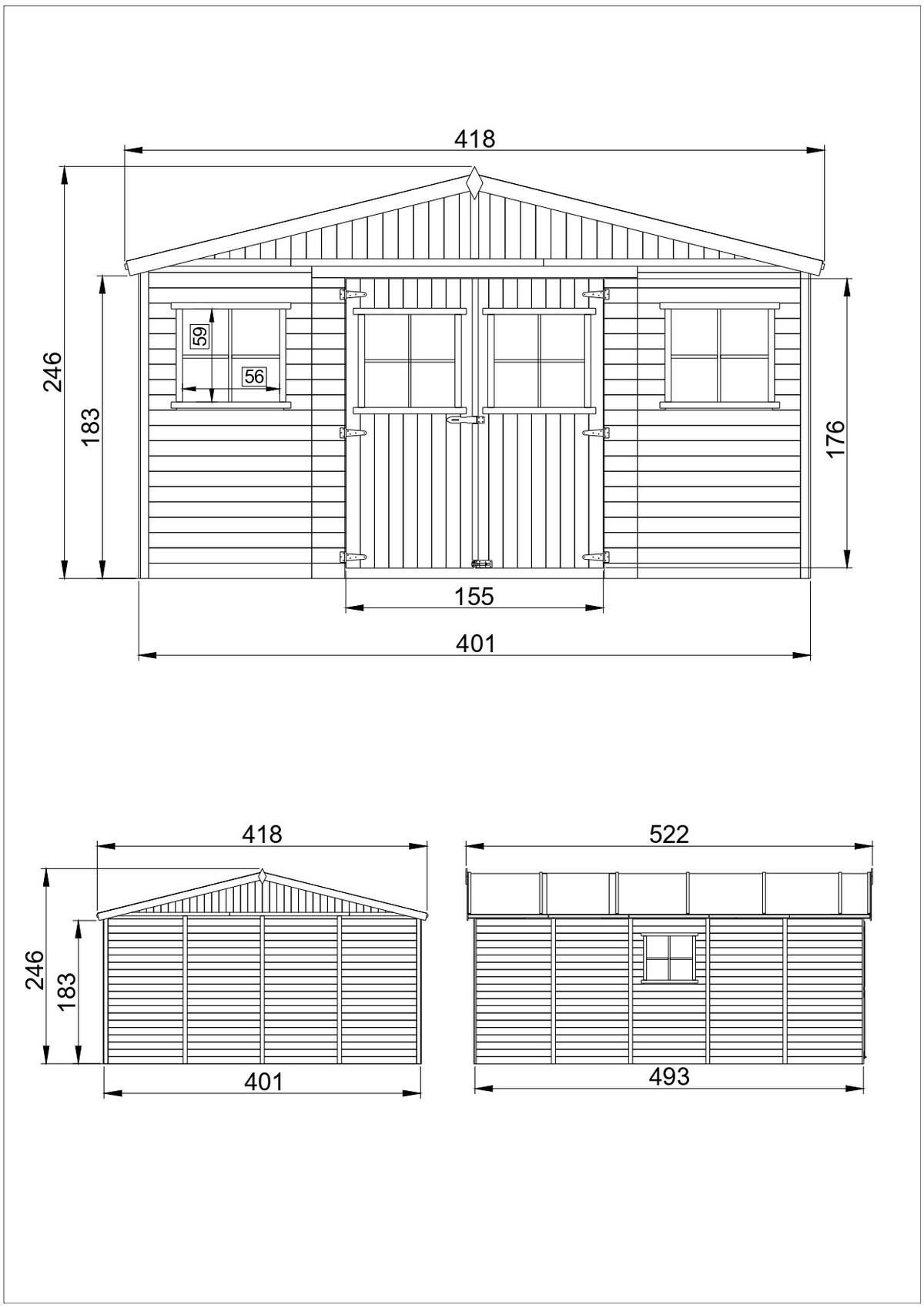 HOLZ-GARTENHAUS - H246 x 418 x 522 cm/ 20 m² - IMBELA M333 - Beige, Holz (418/246/493cm) - Timbela