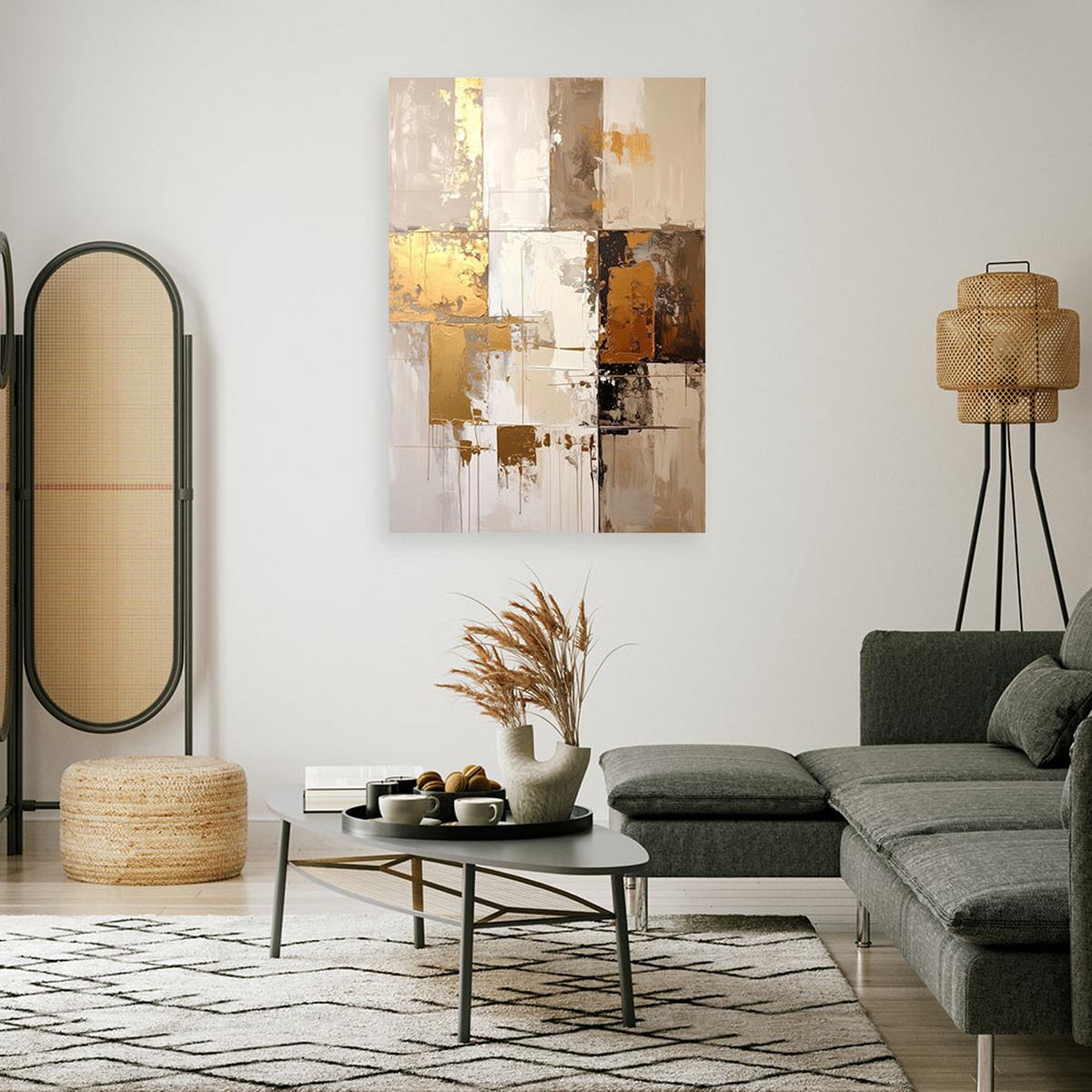 LEINWANDBILDER, Abstrakt in Beige und Gold - Goldfarben, Textil (80/120cm) - Feeby