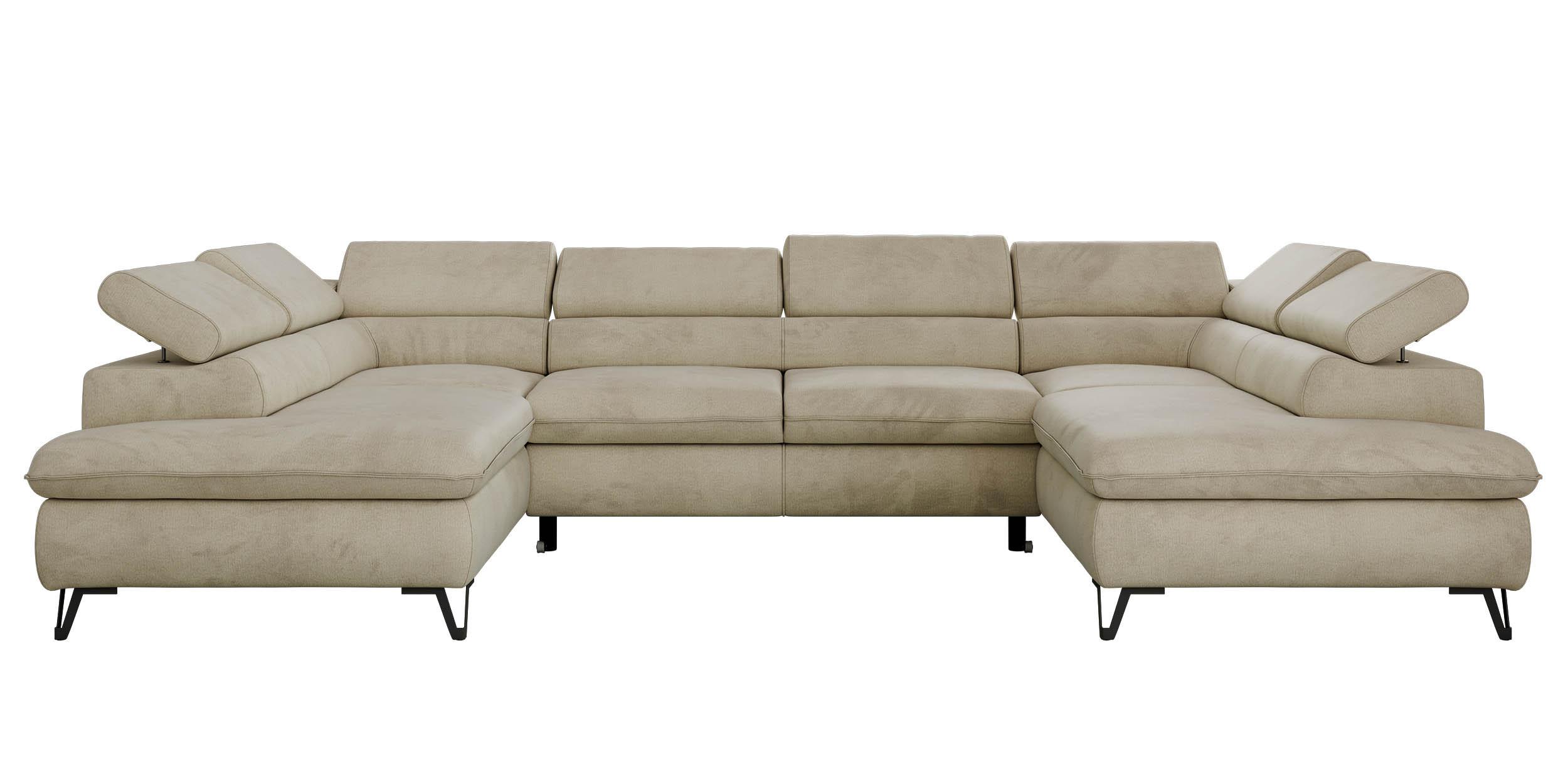 WOHNLANDSCHAFT PABLO U Velvet Beige mit Topper Visco - Beige/Schwarz, Textil/Metall (346/76/208cm) - MKS