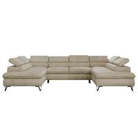 WOHNLANDSCHAFT PABLO U Velvet Beige mit Topper Visco - Beige/Schwarz, Textil/Metall (346/76/208cm) - MKS