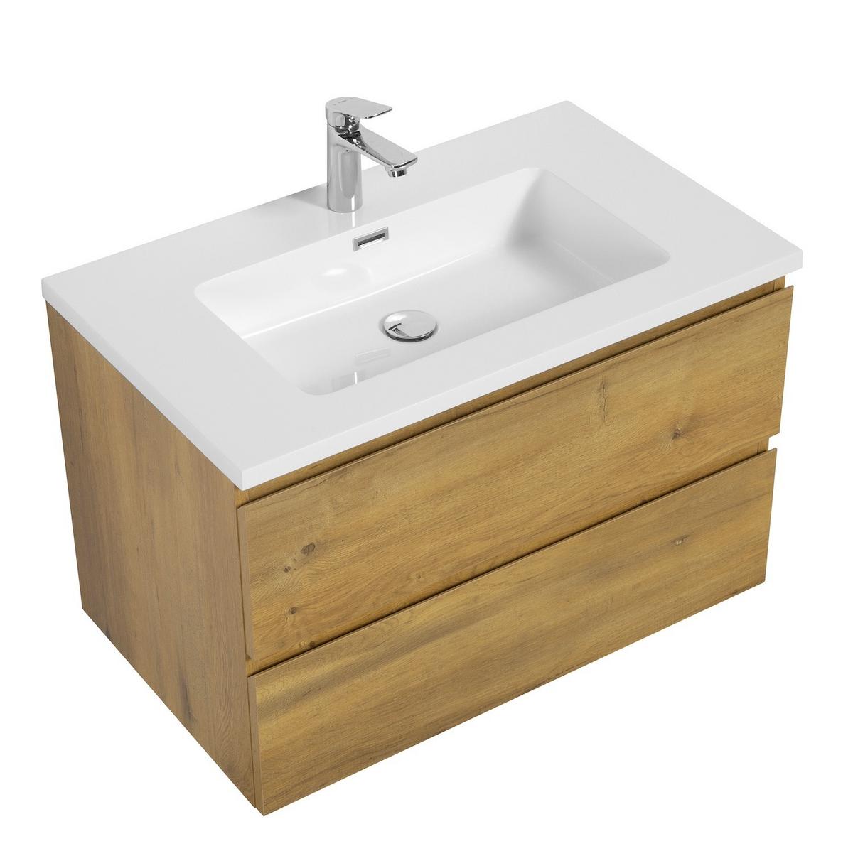 BADMÖBEL-SET Angela 2 Teile - Eiche - 80 x 48 x 52 cm - Eichefarben/Weiß, Holz (80/52/48cm) - Badplaats