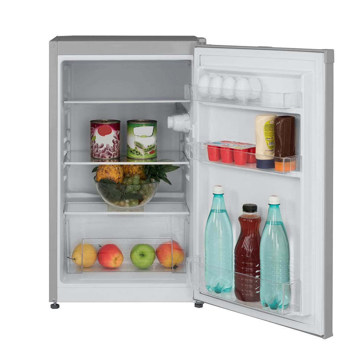 KÜHLSCHRANK, ohne Gefrierfach, freistehend, klein, 90 Liter Nutzinhalt, mit Gemüsefach & 3 Ablagen, Temperaturregelung, CF-31-121-S - Silberfarben, Kunststoff/Metall (48/82.1/50cm) - Telefunken