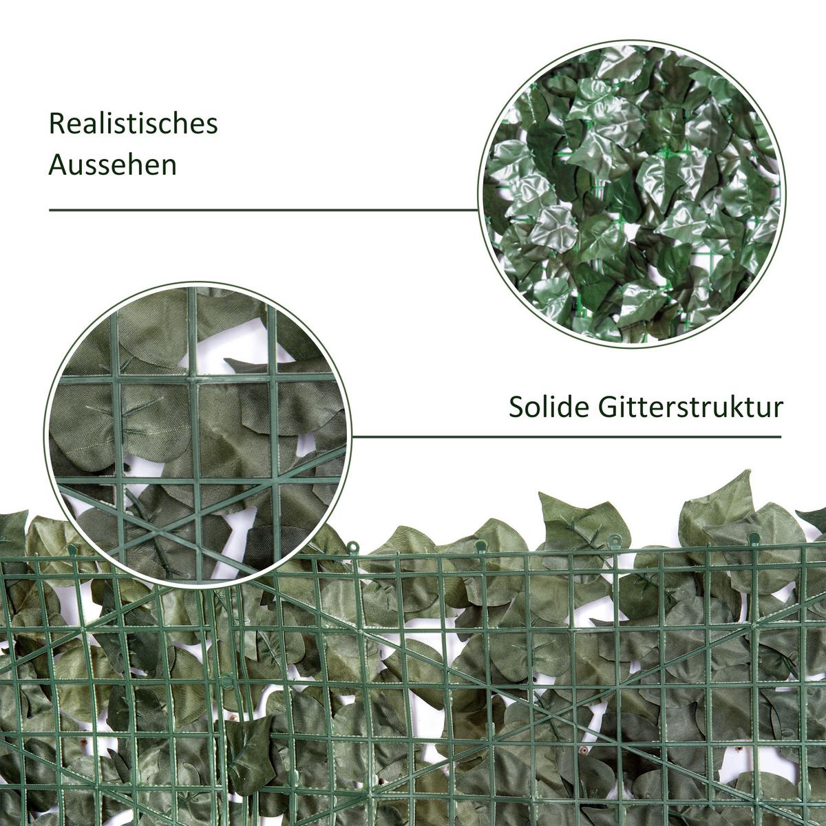 KÜNSTLICHE Hecke Sichtschutz, Gartenzaun mit Künstlichen Blättern 2,4x1m - Grün, Kunststoff (1/100cm) - Outsunny