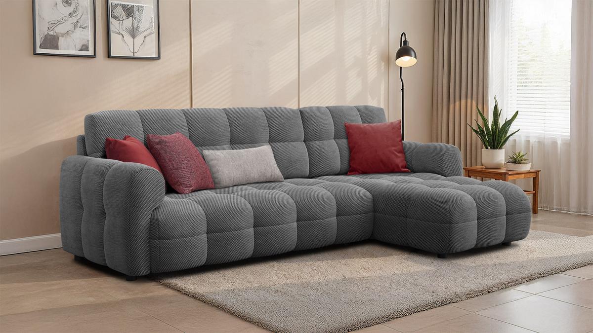 ECKSOFA MELLOW 4-Sitzer, grau - Schwarz/Grau, Holz/Textil (262/156cm) - Wozimo