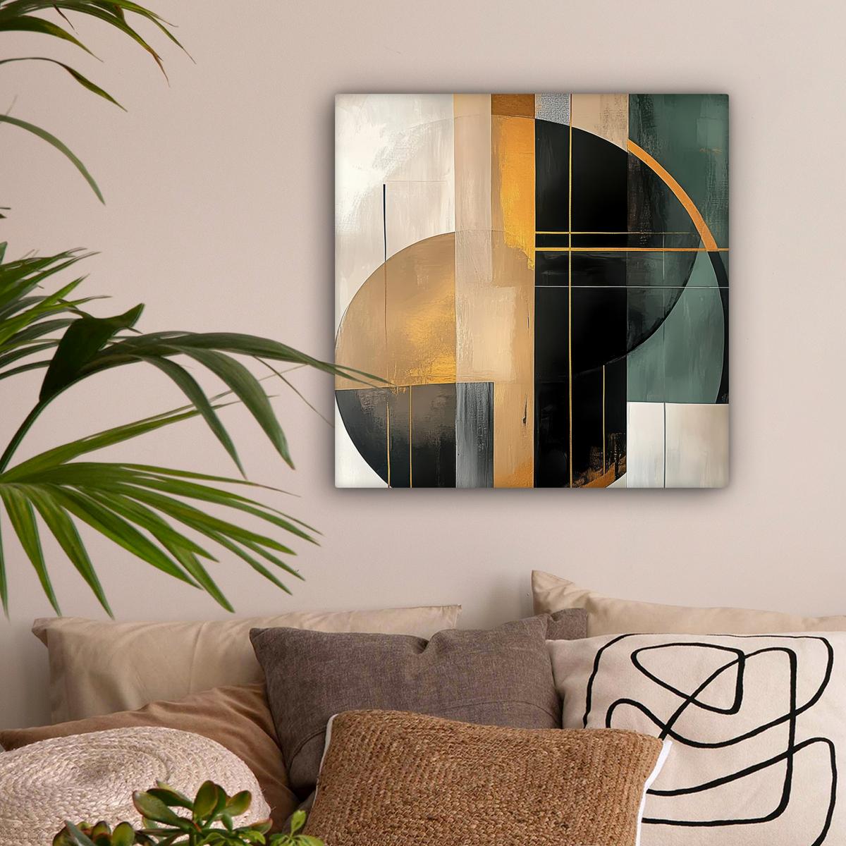 LEINWANDBILD Abstrakt - Gold - Bronze - Grün - Formen - Modern Wandbild Wohnzimmer 50x50 cm - Multicolor, Textil (50/50cm) - MuchoWow