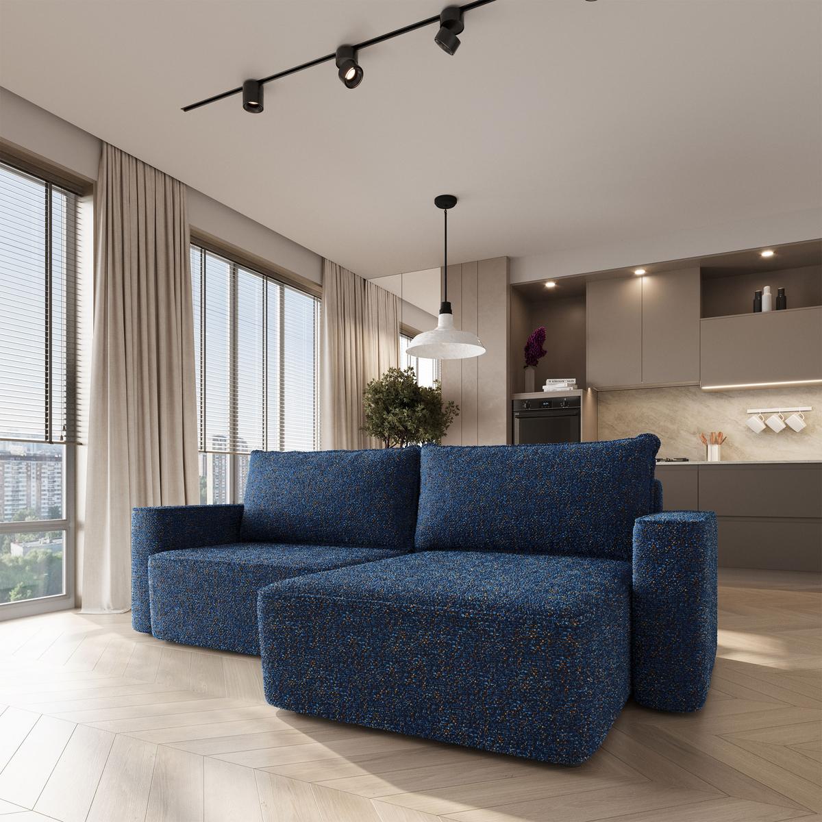 ECKSOFA BELISE BL Blau Chenille mit Schlaffunktion - Blau, Holz/Textil (252/162cm) - MASSENO