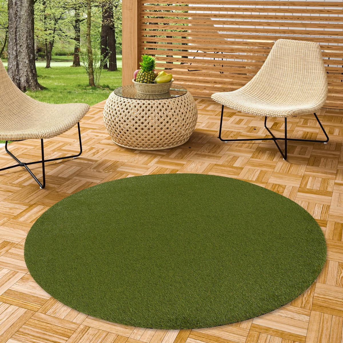 LUXUS KUNSTRASEN RASENTEPPICH CHELSEA RUND - Grün, Textil (100/100cm) - Snapstyle