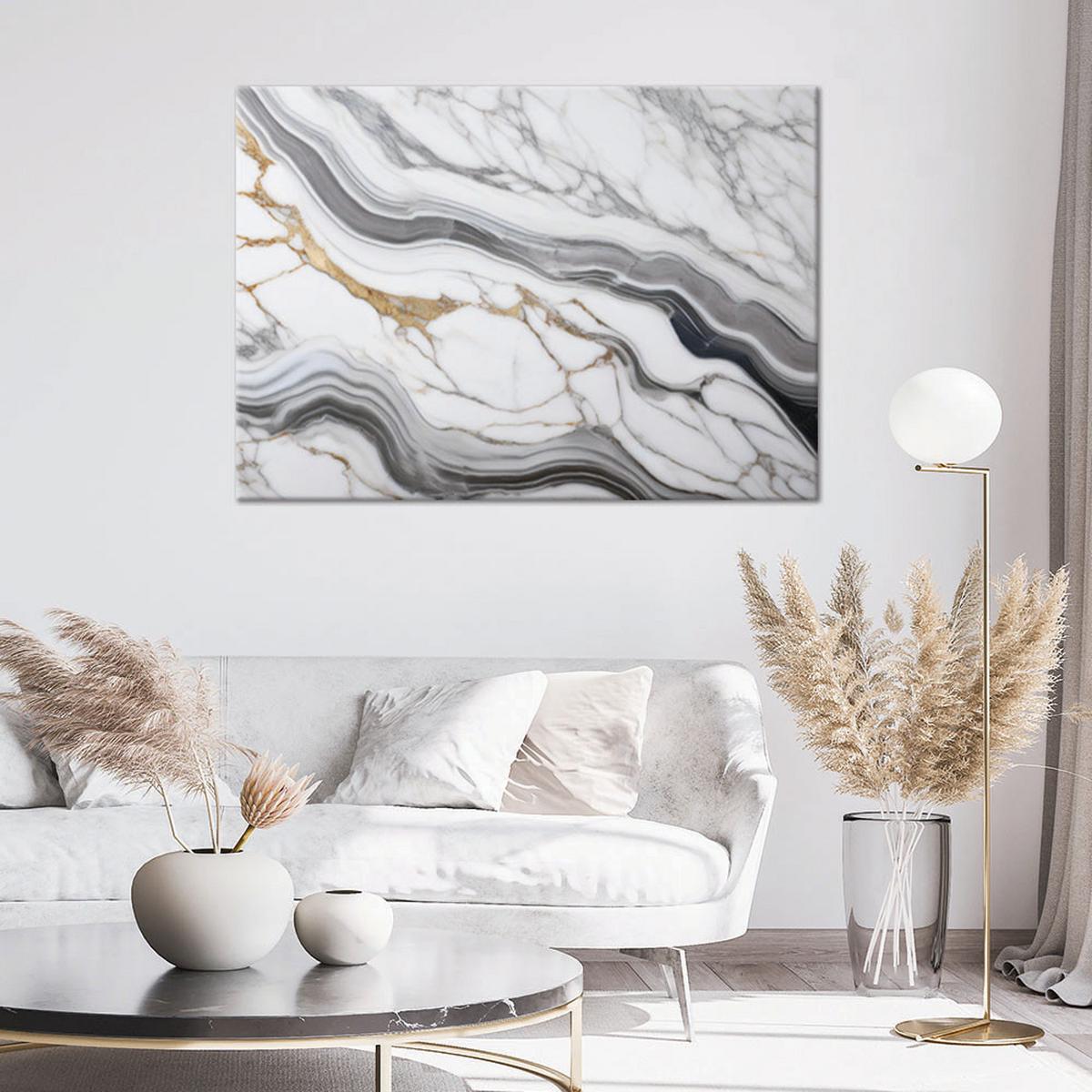 WANDBILD grauer marmor mit goldener abstraktion - Weiß, Textil (120/80cm) - Feeby