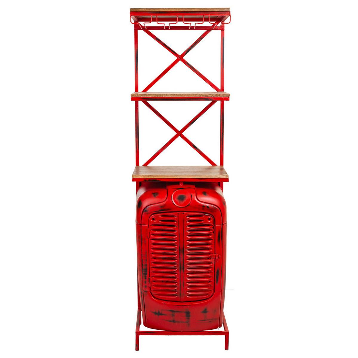 WEINREGAL aus Metall und Holz, rot, 84x40x185cm - Rot, Metall (84/185/40cm) - Wanderlust