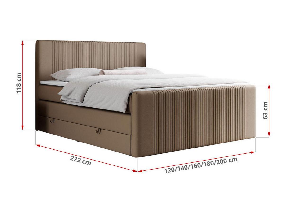 BOXSPRINGBETT KING DOREN 200/200 Braun Kunstleder - H3 - Braun, Holz/Textil (200/200cm) - MKS
