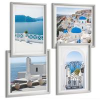 BILDER SET 4er Set - 50x50 cm & 40x60 cm Silberner Rahmen - Gebäude am Weißen Meer, Griechenland - Silberfarben, Kunststoff (50/50cm) - TULUP