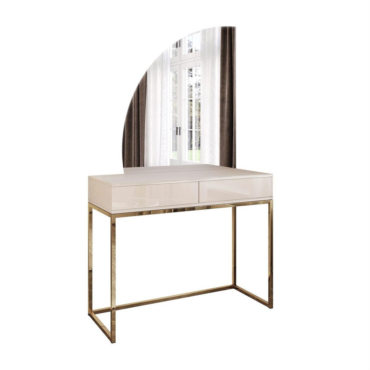 SCHMINKTISCH QUINNIE KASCHMIR mit LED-Spiegel gold Chrom links PUSH OPEN - Kaschmir/Goldfarben, Holzwerkstoff (100/175/42cm) - Lookway