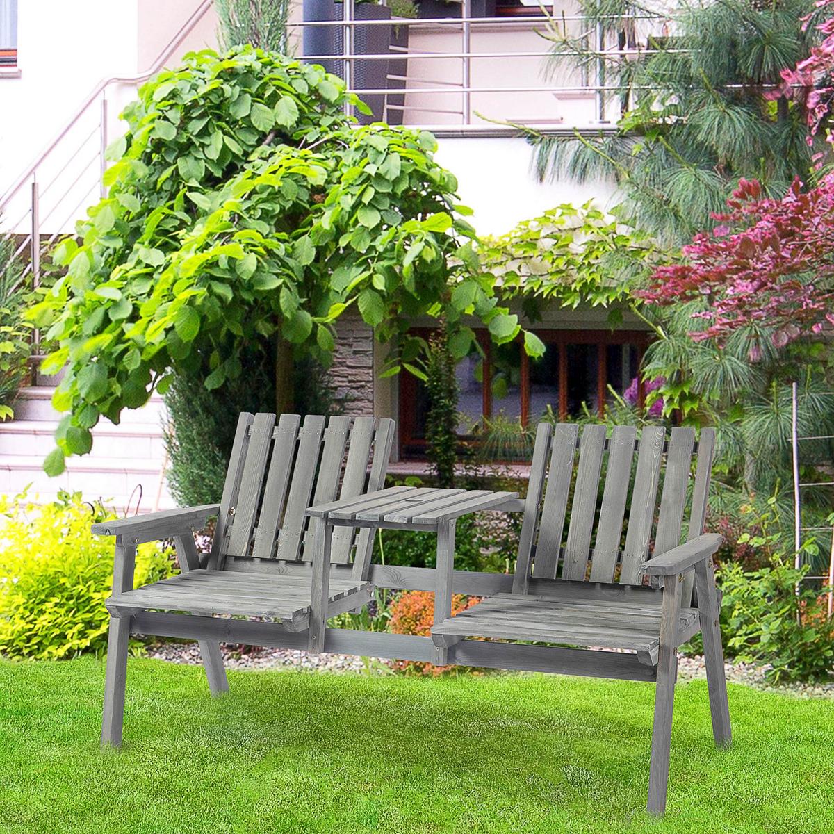 GARTENBANK, mit Tisch, 2 Stühle, 152 x 70 x 83 cm, Massivholz, Grau - Grau, Holz (70/83/152cm) - Outsunny