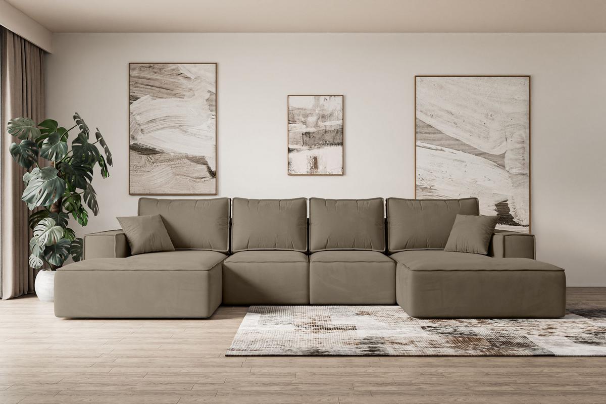 WOHNLANDSCHAFT mit Schlaffunktion und Bettkasten SIERRA-U-S - 349x161x87 cm Braun Velours - Schwarz/Braun, Holzwerkstoff/Kunststoff (349/87/161cm) - ALTDECOR