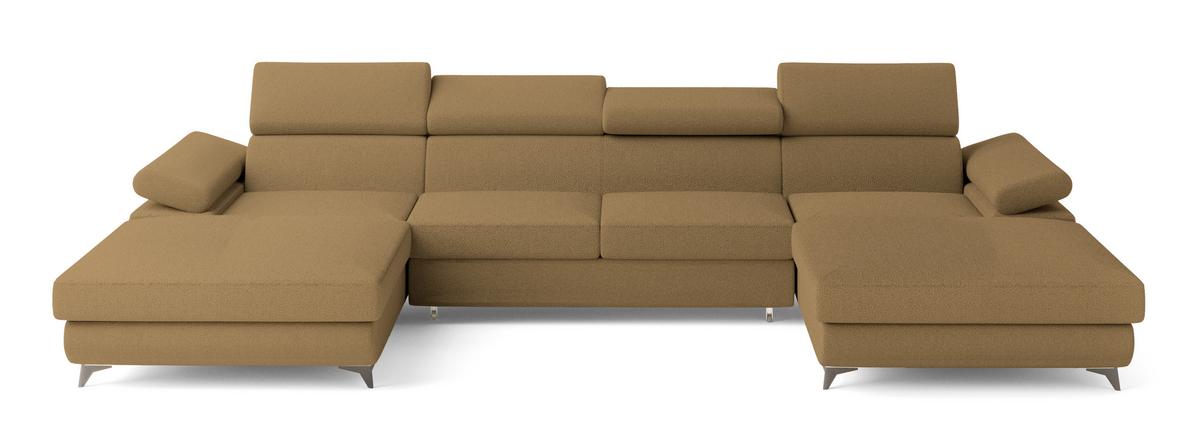 WOHNLANDSCHAFT DETTI Orange Boucle-Stoff mit Schlaffunktion - Orange, Holz (339/89/190cm) - MASSENO