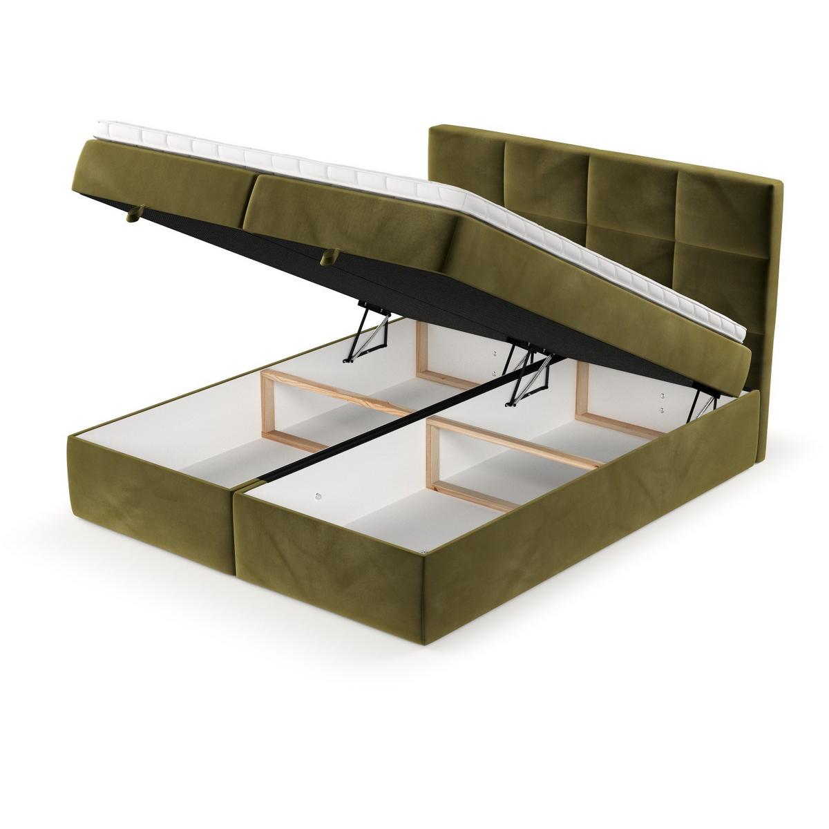 BOXBETT Velto 160/200 cm Olivgrün im Kronos Stoff - Schwarz/Olivgrün, Holz/Holzwerkstoff (160/200cm) - AltaBeds