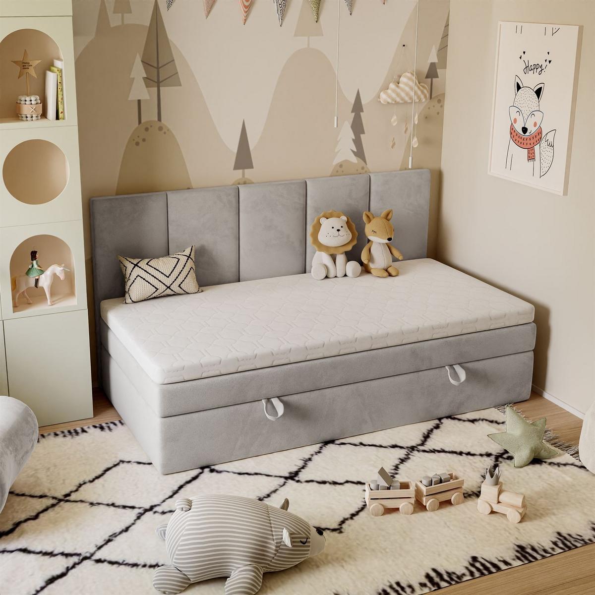 BOXSPRINGBETT ELZA MINI mit Topper 70x200 cm Royal Velvet 248 - Grau, Textil - Lookway