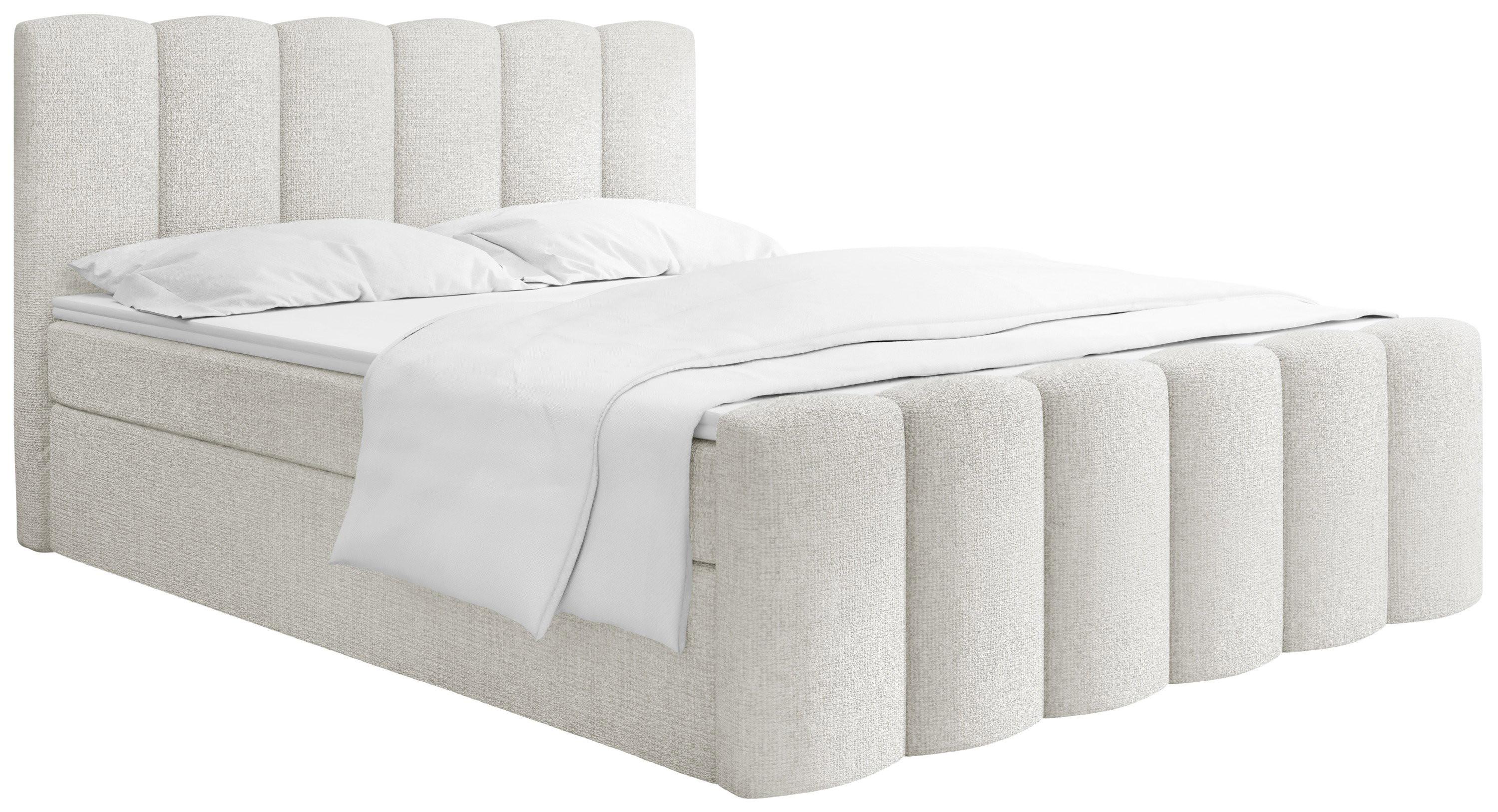 BOXBETT Serenity mit Bettkasten, Weiß Chenille 200x200 cm – inkl. H4 Taschenfederkern Matratze & Foam Topper - Schwarz/Weiß, Holz/Holzwerkstoff (200/200cm) - WFL GROUP